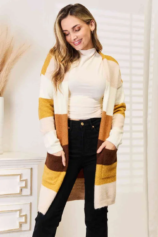 Woven Right Color Block Dropped Shoulder Cardigan Fleece Cardigan Nylon Polyester
