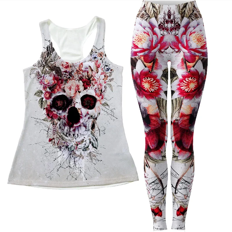 Floral Skull Women's Tank and Leggings Combo lemon yellow tank