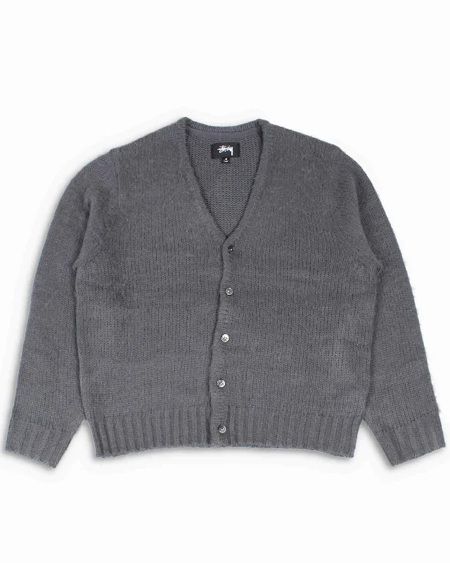 Stüssy Brushed Cardigan Charcoal Solid Color Striped Floral Print