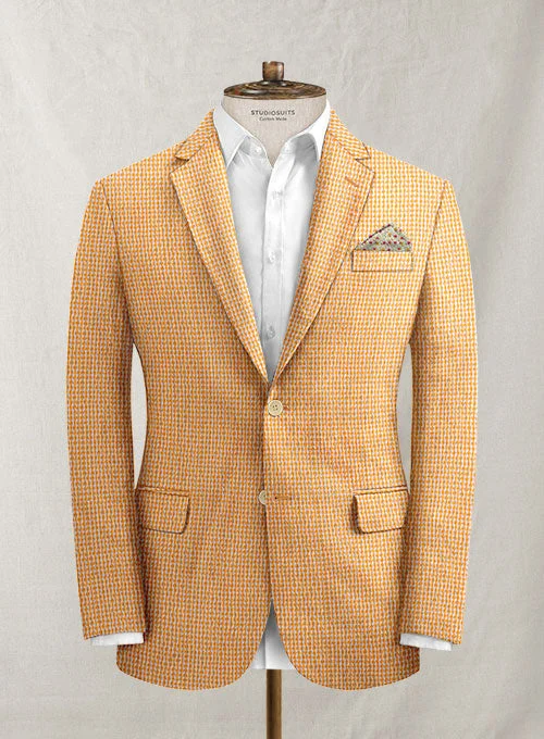 Scabal Gingham Orange Seersucker Jacket Welt Pockets Slit Pockets Flap Pockets