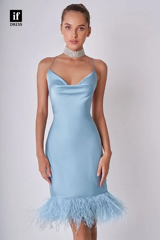 F1704 - Chic Spaghetti Straps V-Neck Sheath Cocktail Homecoming Party Dress Tunics Cozy comfortable