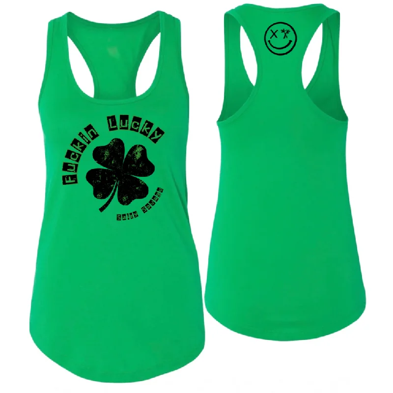 Salty Savage Ladies “Fuckin Lucky” Racerback Tank | Black sexy tank top