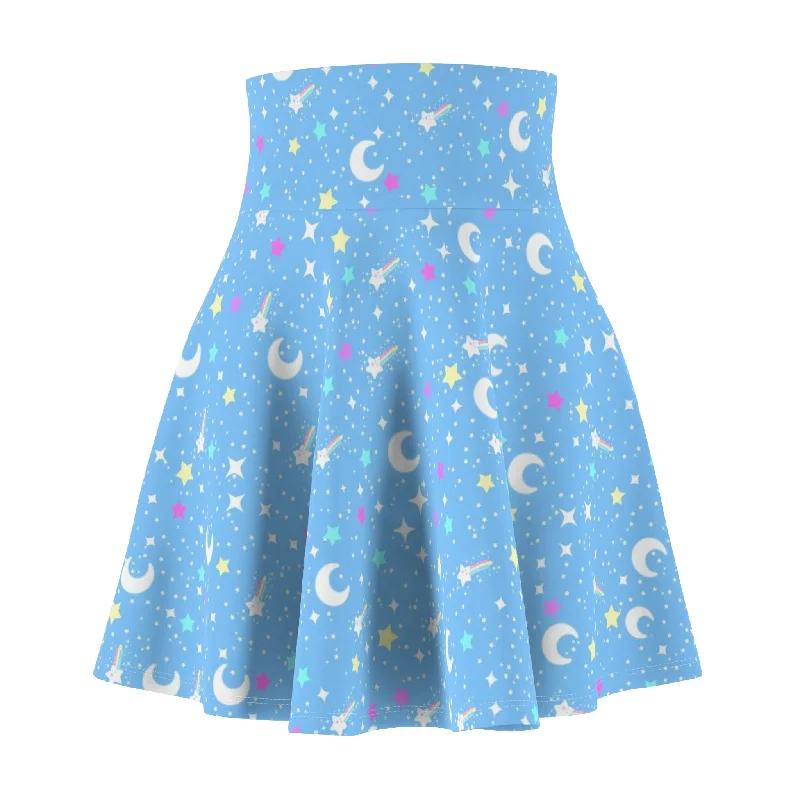 Starry Glitter Blue High Waist Skater Skirt lightweight skirt design