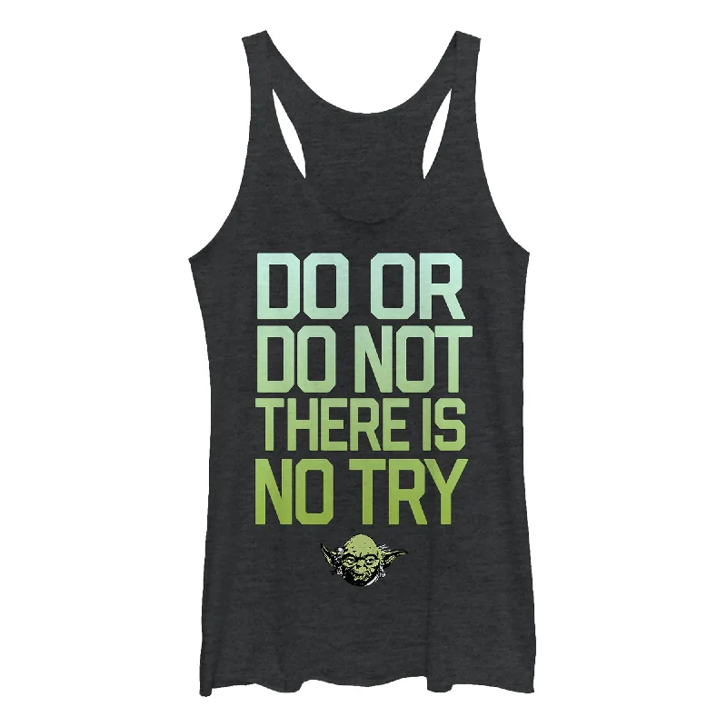 Women's Star Wars Yoda Try Mantra Racerback Tank Top black tank top