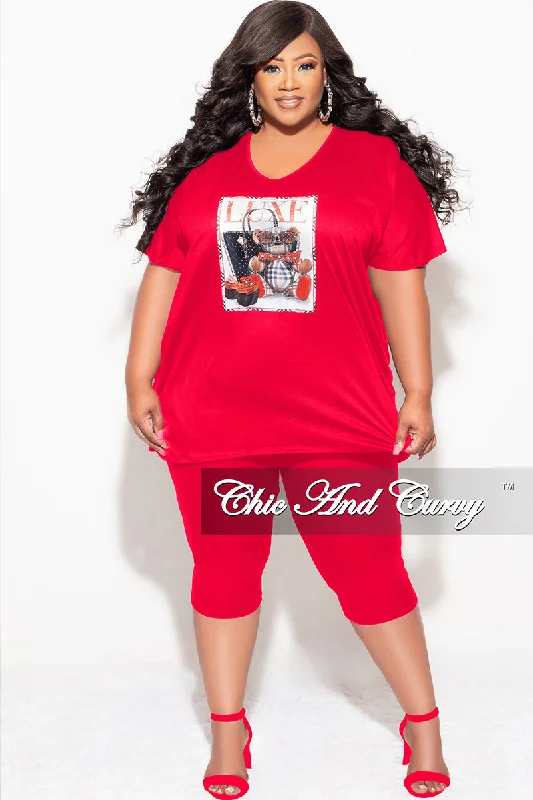 Final Sale Plus Size 2pc "LUXE" Top and Capri Pants Set In Red Stylish Paperbag Waist Pants Final Sale Plus Size 2pc "LUXE" Top and Capri Pants Set In Red Stylish Paperbag Waist Pants