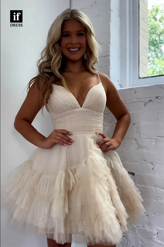F1798 - Sweet A-Line V-Neck Tiered Tulle Short Cocktail Homecoming Party Dress Tunics Satin smooth F1798 - Sweet A-Line V-Neck Tiered Tulle Short Cocktail Homecoming Party Dress Tunics Satin smooth