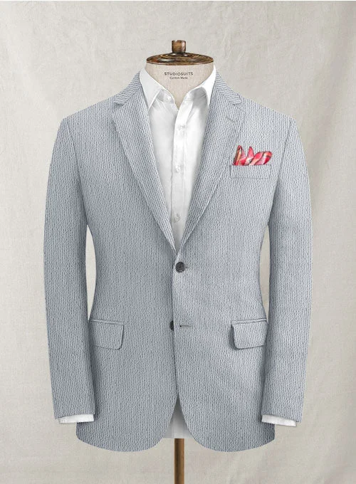 Scabal Nautica Blue Seersucker Jacket Print Jacket Jacquard Jacket Embroidered Jacket
