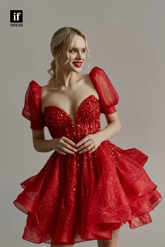 F1456 - Stunning A-Line Ruched Beads Short Sleeves Mini  Homecoming Party Dress Tunics Handmade artisanal