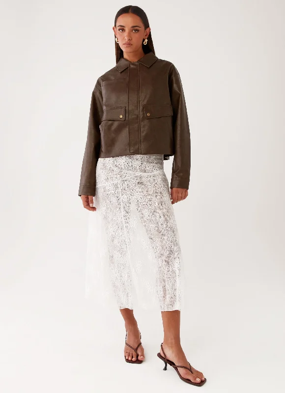 Alara Midi Skirt - White satin skirt smooth
