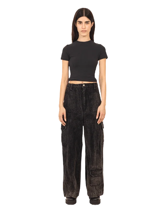 BLACK ACID WASH CARGO PANTS Classic Cropped Pants