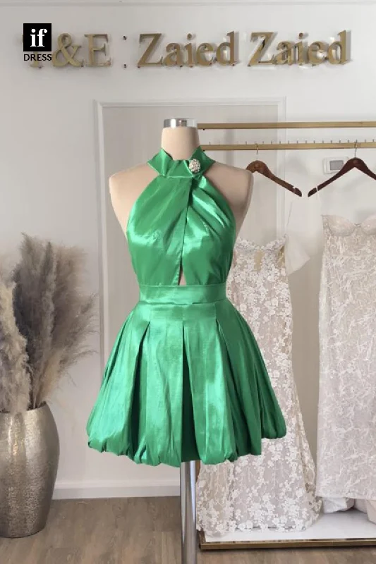 F1872 - Stylish High Neck A-Line Ruched Short Cocktail Homecoming Party Dress Sequined Elegant Party