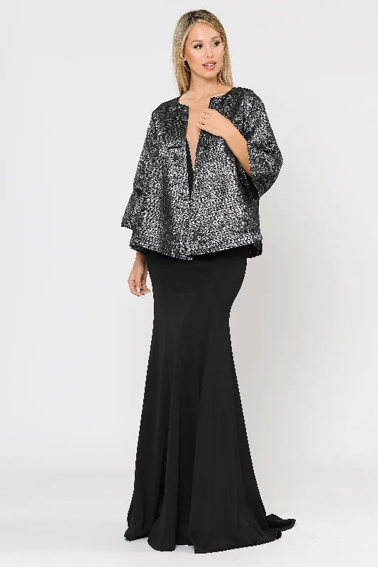 Plus Size Metallic Single Button Jacket by Poly USA JK1922 Collared Jacket Crew Neck Jacket Turtle Neck Jacket