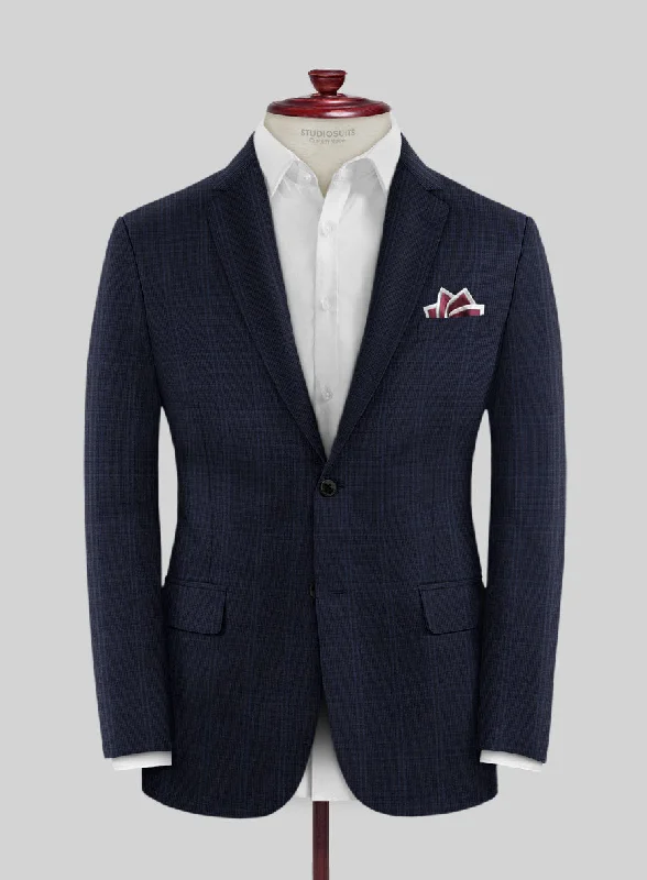 Scabal Poz Checks Blue Wool Jacket Cotton Fabric Linen Fabric Terry Fabric