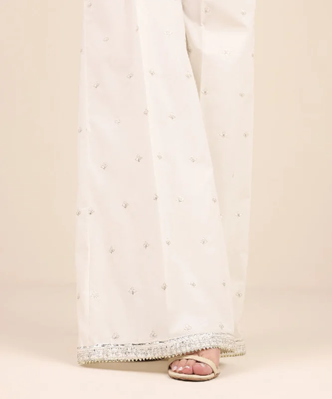 Embroidered Cambric Flared Pants Comfortable Denim Leggings