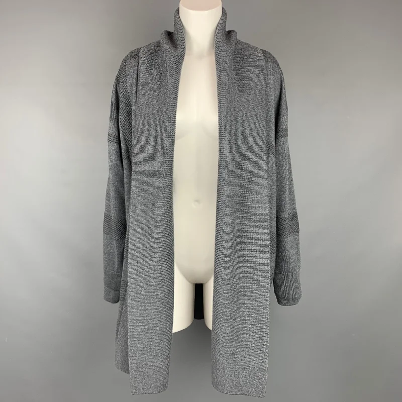 BURBERRY LONDON Olona Size S Grey & Charcoal Merino Wool Cardigan Crew Neck V-Neck Turtle Neck