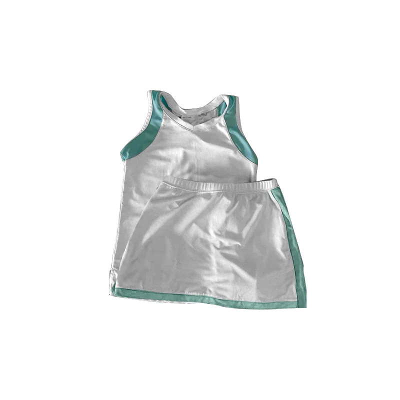 preorder GSD2240 Yoga outfit Green White Sleeveless top skirts shorts 2 pieces set Girls Boutique outfit 202503 silk skirt sleek