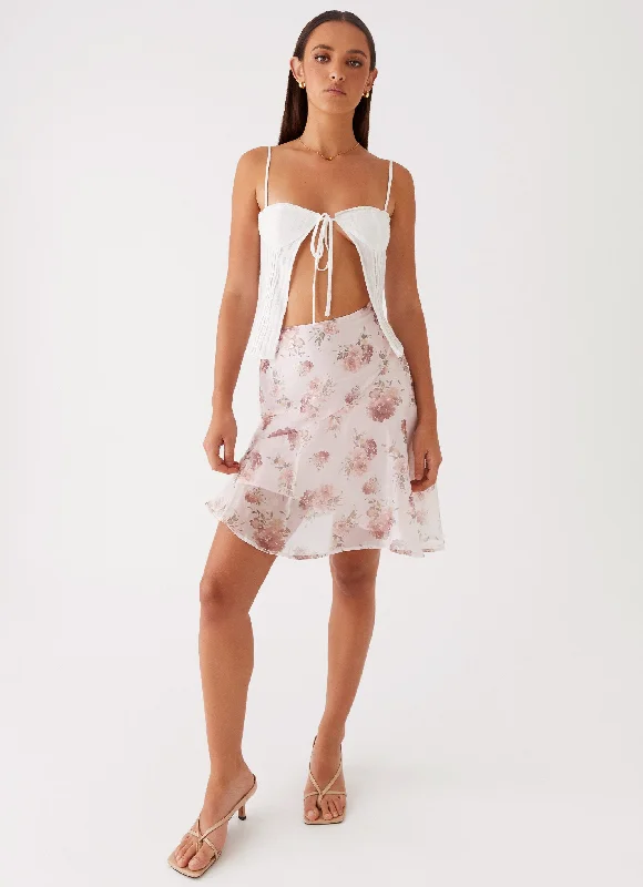 French Dream Midi Skirt - Vintage Bloom velvet skirt glossy