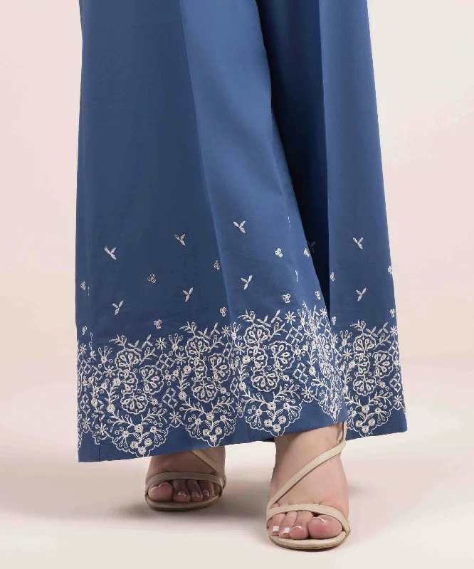 Embroidered Cambric Flared Pants Classic Straight Pants