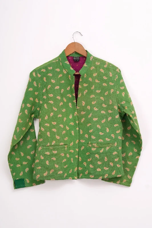 Green Vintage Cotton Kantha Jacket Trench Coat Raincoat Waterproof Jacket