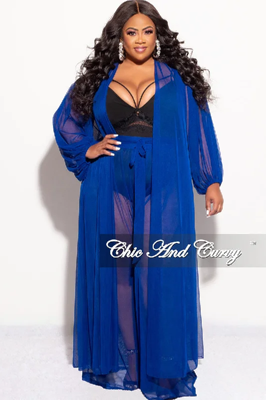 Final Sale Plus Size 2pc Sheer Duster and Pants Set in Royal Blue Chic Wool Trousers