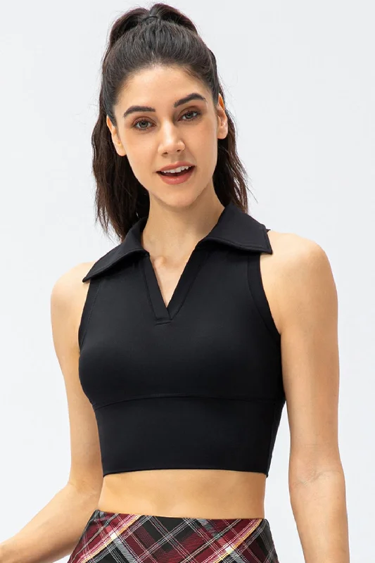 Cropped Collared Yoga Tank breathable tank top