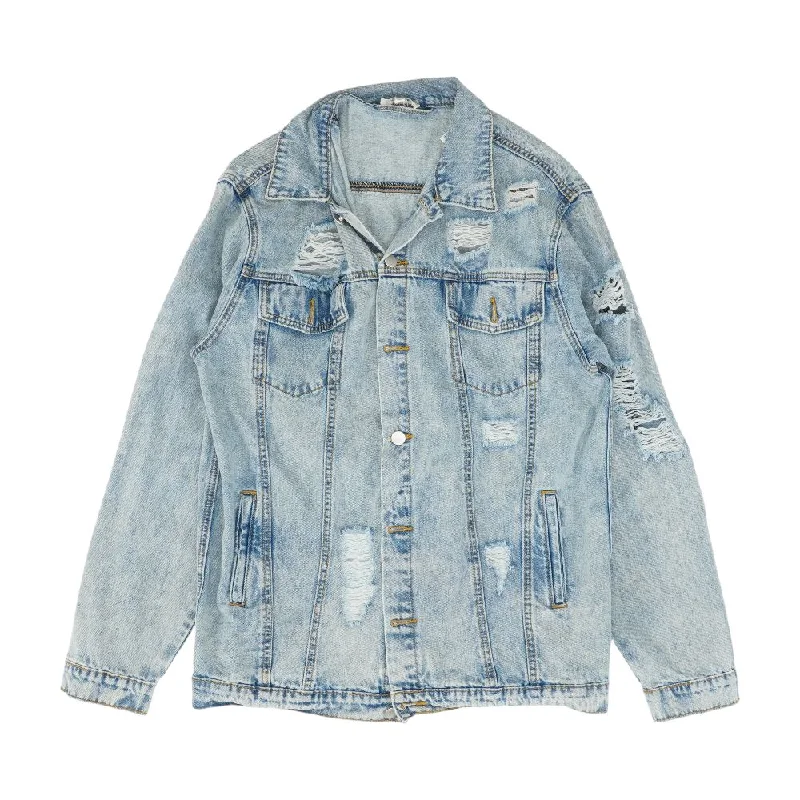 Blue Solid Denim Jacket Chenille Fabric Brocade Fabric Lace Fabric