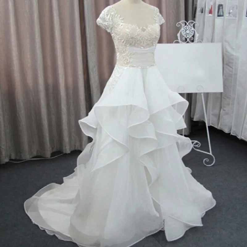 Cap Sleeve Beautiful Lace Wedding Party Dresses, Cheap Chiffon Bridal Gown, WD0076 Tunics Brand named