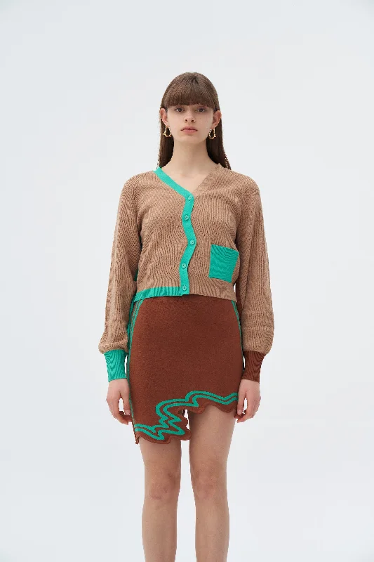 ALAIA ECO CASHMERE COTTON WAVY RIBBED CROPPED CARDIGAN Oversized Loose Flowy