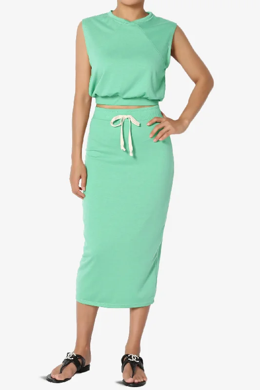 Discreet Crop Tank Top & Midi Skirt SET navy tank top