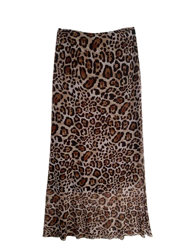 Mesh Maxi Slip Skirt - Leopard silk skirt lustrous