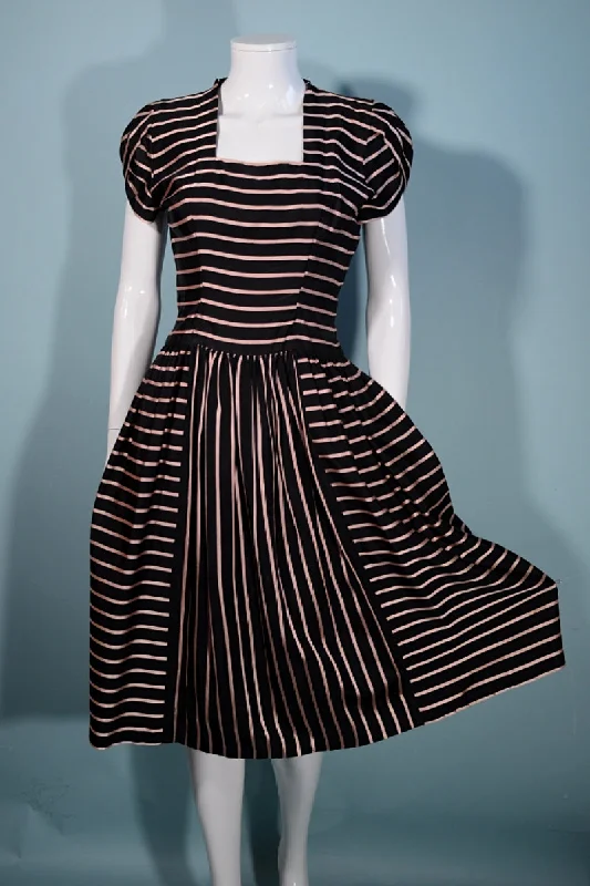 Vintage 40s Black/Pink Party Dress, Short Petal Sleeves,  Aldrich Original 25" Waist Tunics Cozy comfortable