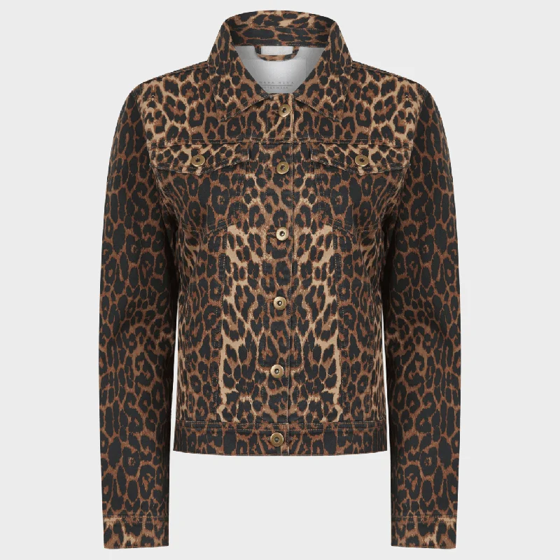 Ladies Leopard Denim Jacket Insulated Jacket Fitted Jacket Loose Jacket