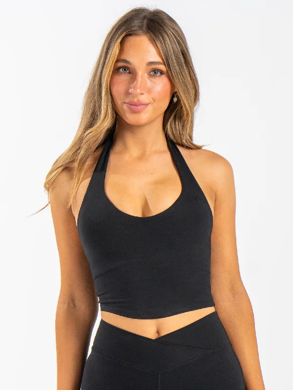 NKD Halter Shelf Tank - Black metallic tank top