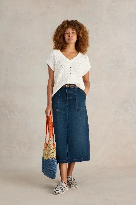 White Stuff Maren Mid Denim Midi Skirt silk skirt lustrous