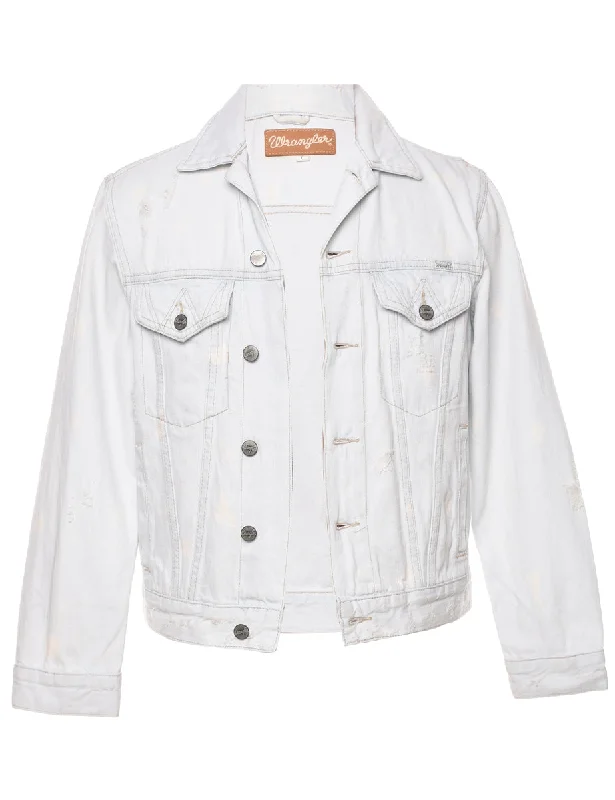 Wrangler Distressed Denim Jacket - XS Striped Jacket Polka Dot Jacket Floral Jacket