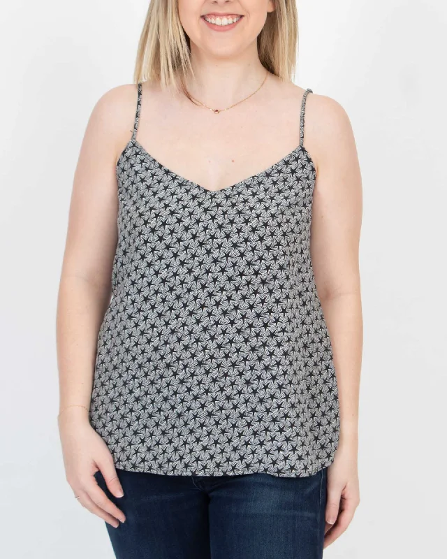 Star Printed Silk Tank lace back tank
