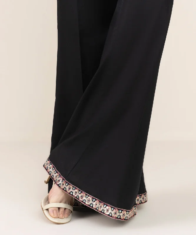 Embroidered Cambric Boot-cut Pants Chic Slim Fit Pants