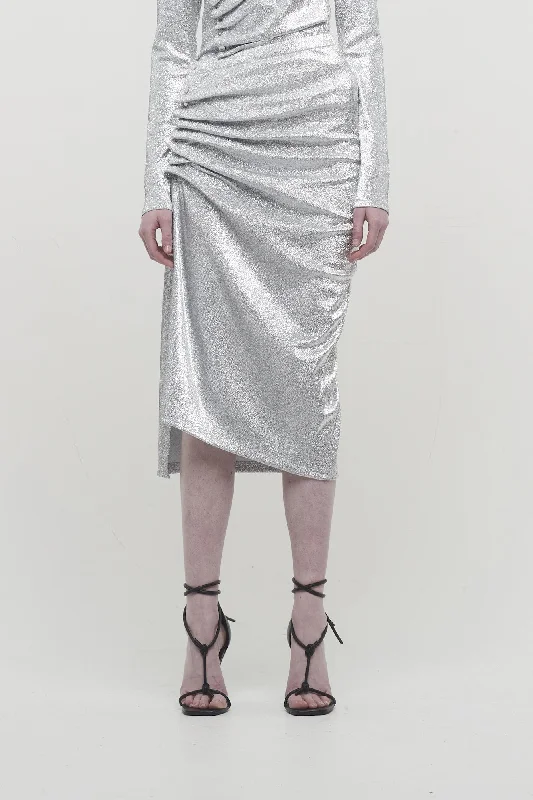 Rabanne Silver Ruched Skirt denim skirt trendy