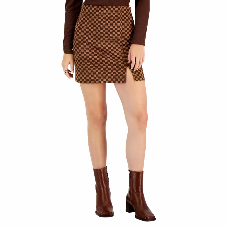 HIPPIE ROSE - Jacquard Side-Slit Mini Skirt silk skirt lustrous