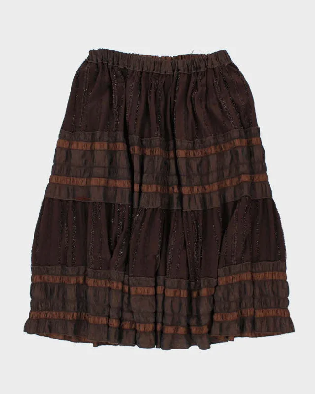 Y2k 00s Brown Flowy Skirt - S cotton skirt soft