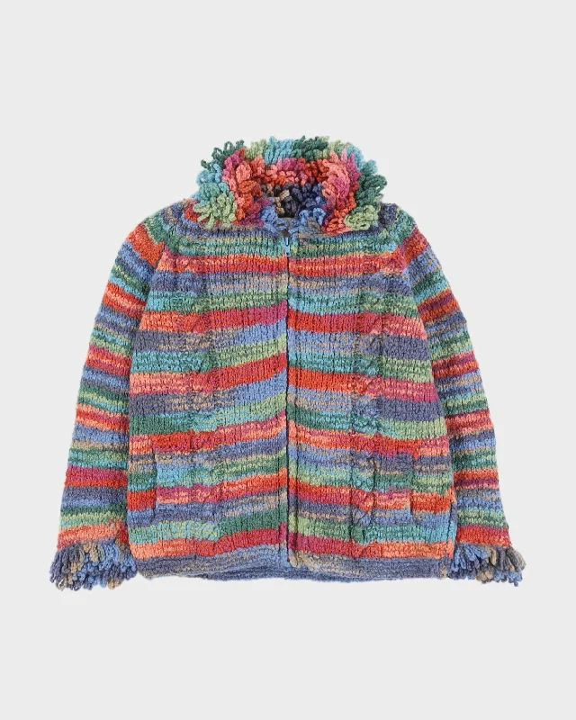 Rainbow Chunky Knitted Cardigan - S Herringbone Houndstooth Plaid