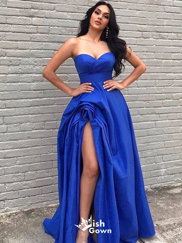 Charming Blue Strapless Sweetheart Lace up Back Side Slit Long Party Dress Prom Dresses,Evening Dress Online, WGP902 Tunics Custom made