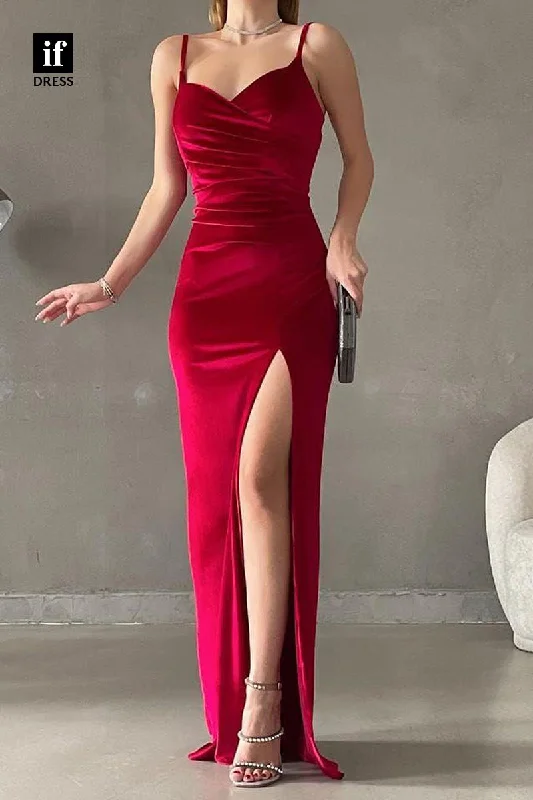 31964 - Sheath/Column Sweetheart Side Split Velvet Prom Evening Party Dress Tunics Hiking breathable
