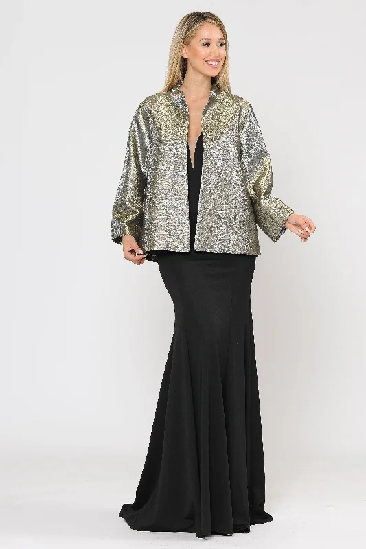Plus Size Two Tone Metallic Formal Jacket by Poly USA JK1908 Oversized Jacket Tailored Jacket Straight Jacket