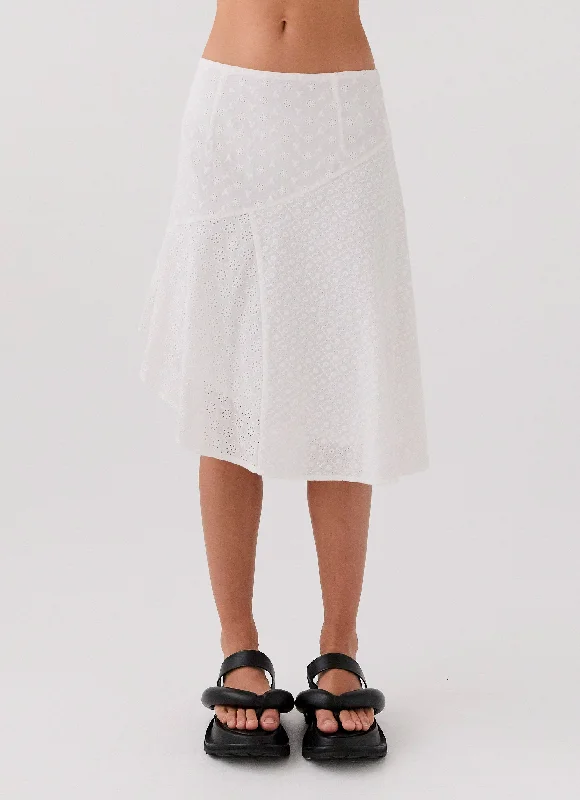 Dewdrop Petal Midi Skirt - Lily White low waist skirt