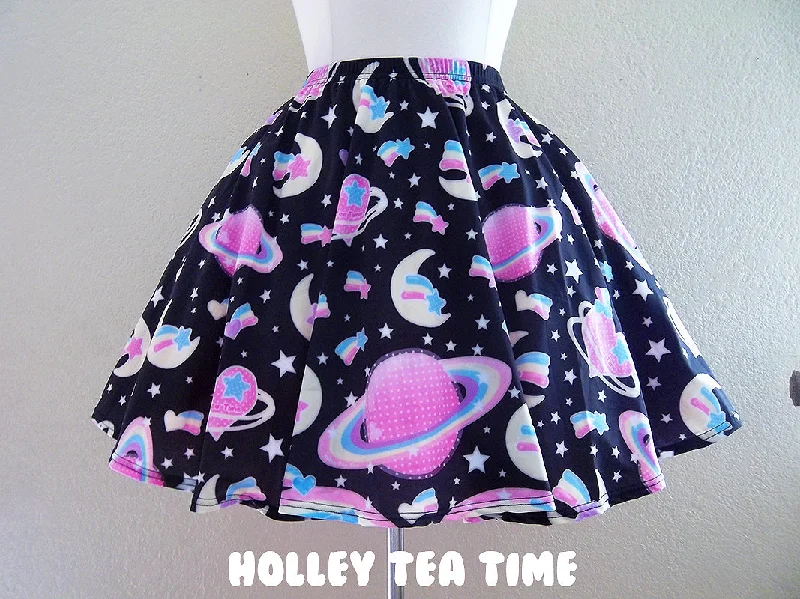 Saturn's Wish Black Mini Skater Skirt wool skirt sturdy