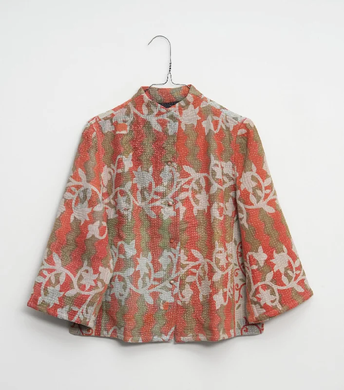 Rust Vintage Cotton Kantha Jacket Welt Pockets Slit Pockets Flap Pockets