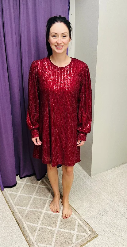 Reg & Curvy Burgandy Sequin Party Dress Tunics Evening elegant