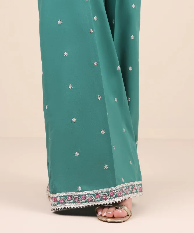 Embroidered Cambric Flared Pants Comfy Zip-Up Pants