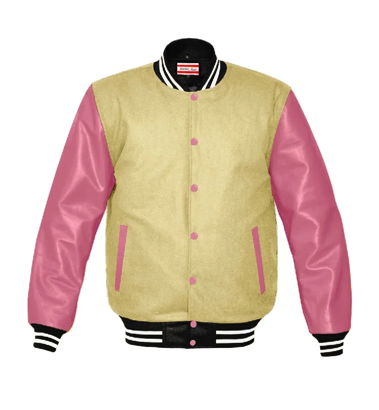 Original American Varsity Real Pink Leather Letterman College Baseball Women Wool Jackets #PKSL-WSTR-PKB-BBand Rayon Jacket Velvet Jacket Corduroy Jacket